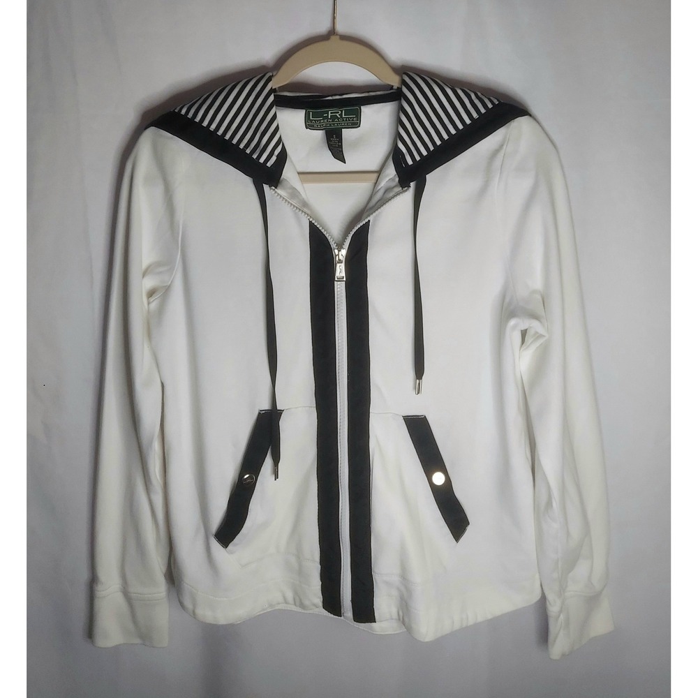 Lauren Ralph Lauren Active Womens White Black Lightweight Full-Zip Hoodie Small